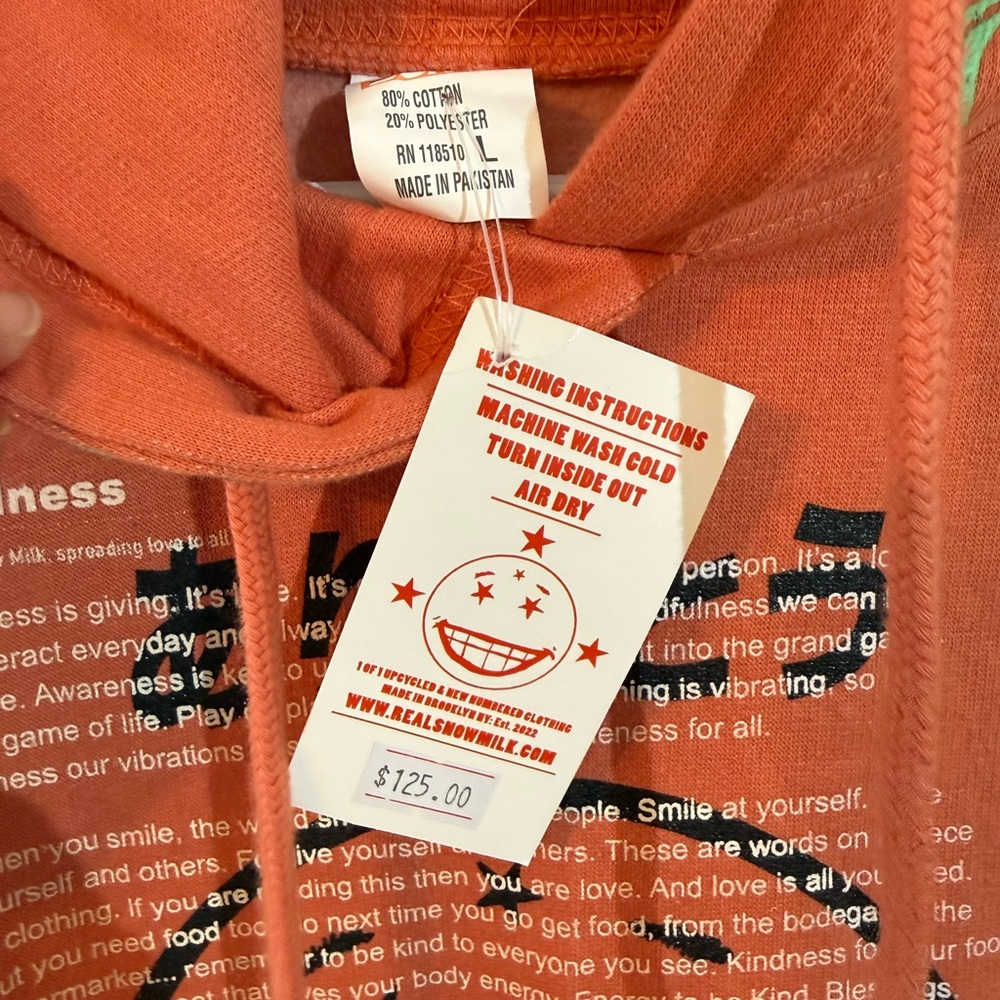 Snow Milk Men's Graphic Hoodie One of One, No More Like This 1 - Orange Size L - Picture 7 of 9